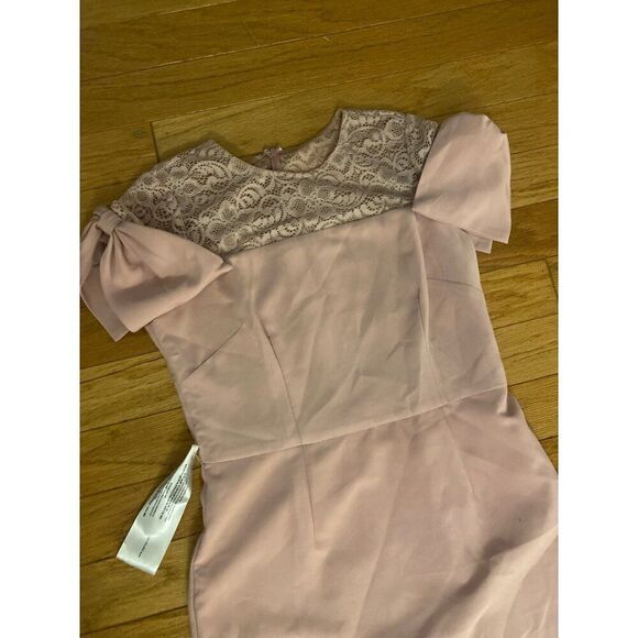 NWOT JS Collection women's Elegant Blush Pink Lace neck Mermaid long Dress sz 10 - Picture 2 of 10